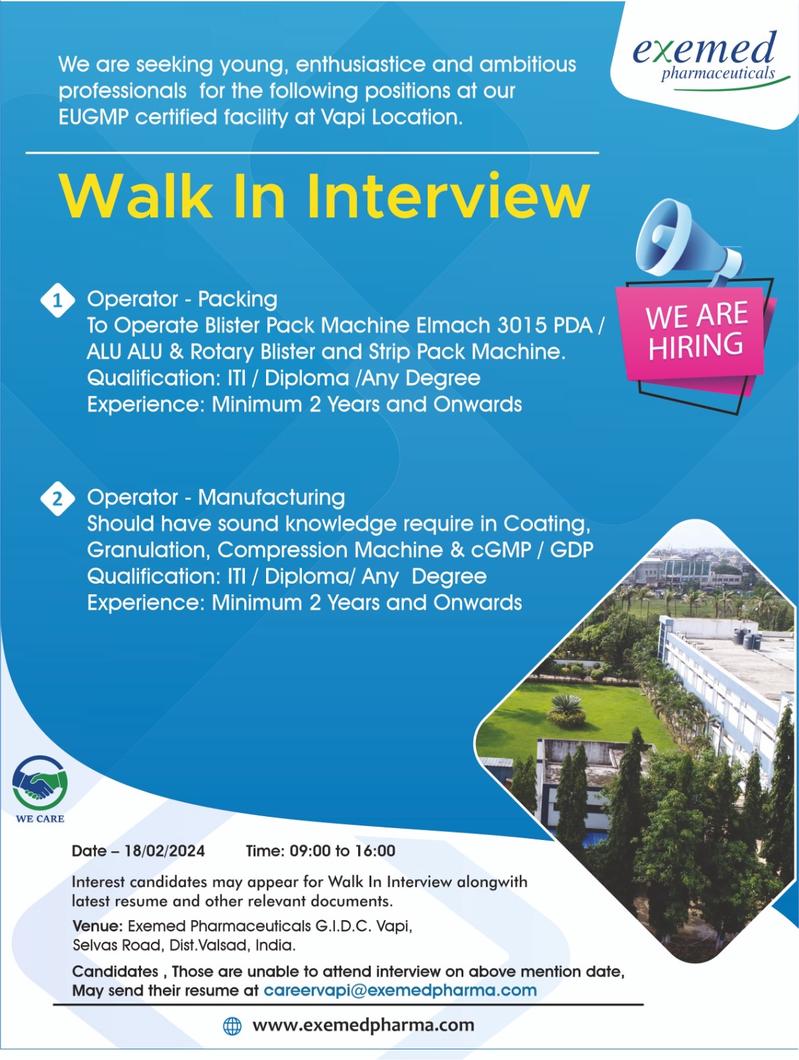 Exemed Pharmaceuticals – Walk-In Interview on 18 Feb 2024